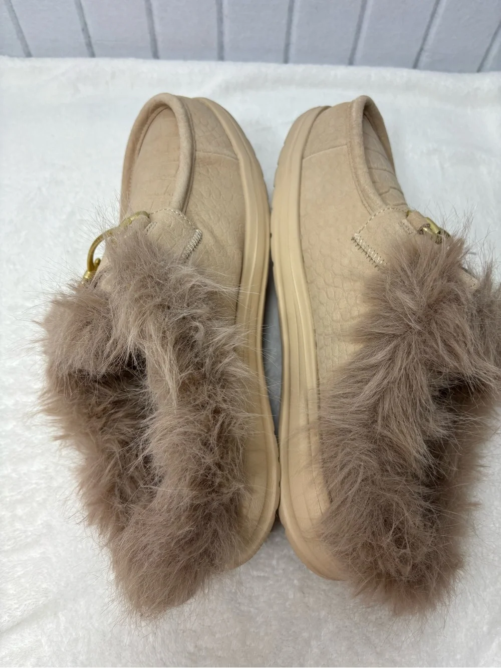 The Dude Wally Slip Loafer Beige Faux Fur Mule Loafers Men size 11‎ NEW